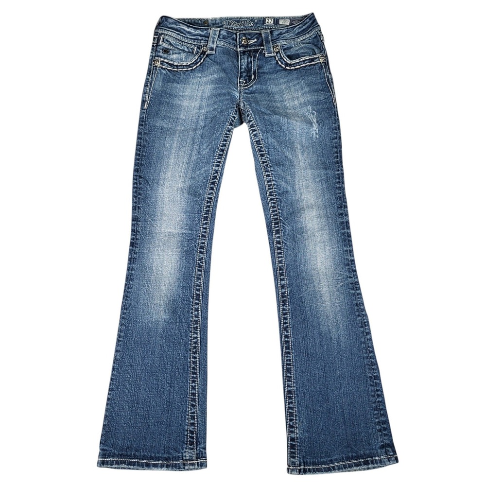 Miss Me Jeans Women 27 (Fits 27x30) Bootcut Embellished Cross Blue Y2K Western